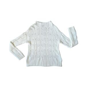 J.Crew Mock Neck Cable Knit Sweater Womens M Ivory Alpaca Blend Old Money Preppy